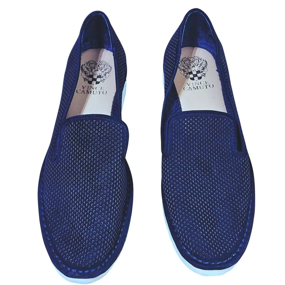 Vince Camuto Navy Blue Perforated Leather Gwenna Slip On Sneaker 6.5M